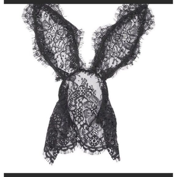 VS LACE BUNNY EARS Black Lace Crystal Costume Headband Halloween NEW main image 5